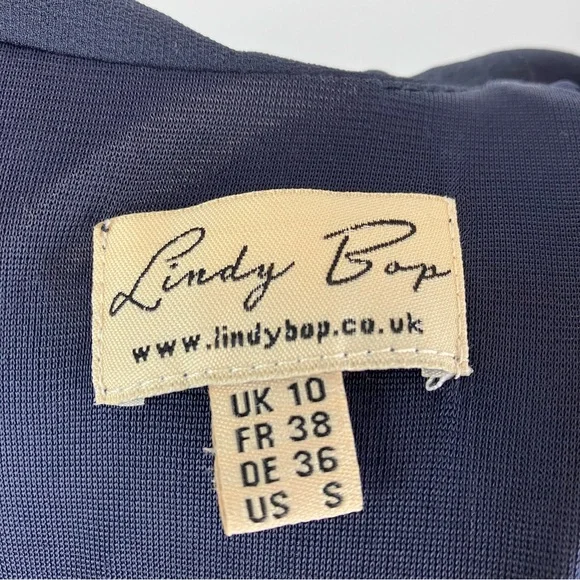 Lindy Bop 1940s Navy Blue Amelia Vintage Collared A-line Midi Dress UK 10 Small - Picture 14 of 15